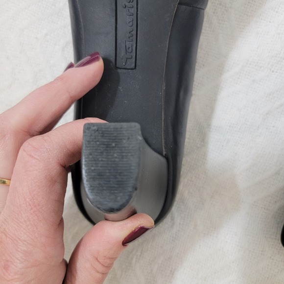 Tamaris Black Leather Round Toe Block 3" Heel Pumps Touch It Footbed EU 42 US 10 - Picture 10 of 15